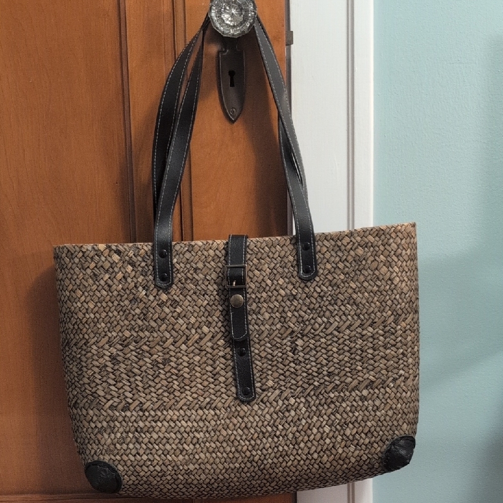 Stylish Black and Brown Woven Tote Bag